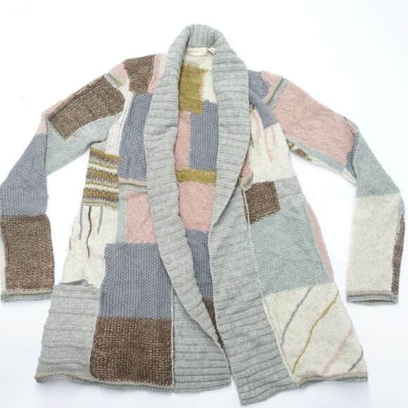 Sleeping On Snow Cardigan Sweater Women's XS Multicolor Patchwork Open Front - Picture 1 of 8